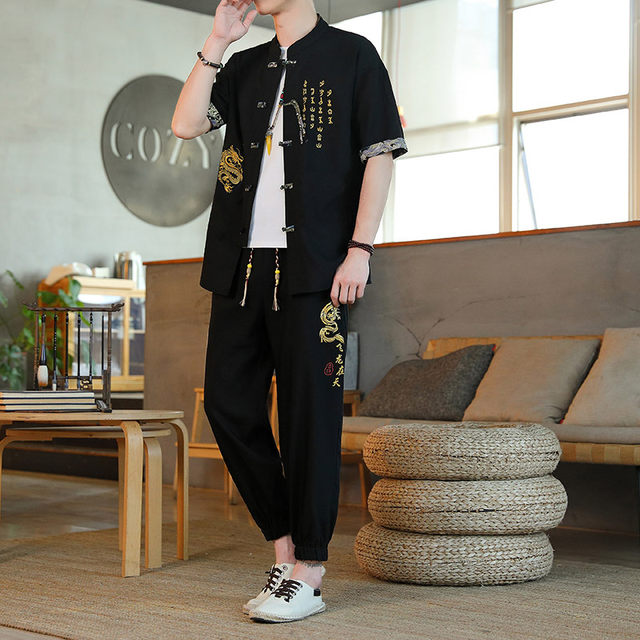 Chinese Style Short-Sleeved Shirt for Men, New Summer Set, Trendy Brand, Retro New Chinese Style, Button-Down Half-Sleeve Men's Shirt