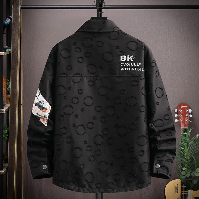 Waffle jacket men's spring and autumn new trendy brand print contrasting color stitching casual workwear jacket teen men's outerwear