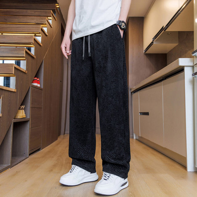 Chenille Straight-Leg Pants for Men, Trendy Loose-Fitting Sweatpants, Cool Men's Pants, 2025 Spring and Autumn New Casual Trousers