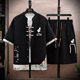 New Chinese style national style suit men's summer quarter-sleeved shirt short-sleeved shorts trendy handsome casual shirt two-piece set