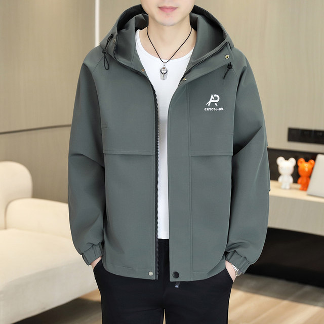 Spring and Autumn Hooded Jacket for Men 2026 New Style Trendy Loose-Fitting Youth Jacket Casual Short Windbreaker