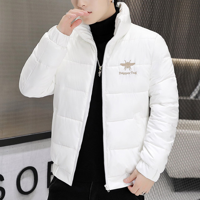 New Men's Cotton Coat with Shiny Leather, Winter Jacket, Trendy Stand-Up Collar, Waterproof, Thick, Short down Cotton Jacket, Youth Cotton-Padded Jacket