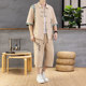 Summer New Style Chinese Casual Short-Sleeved Shirt Suit for Men, Loose Thin Cropped Pants, Chinese Style Handsome Two-Piece Set