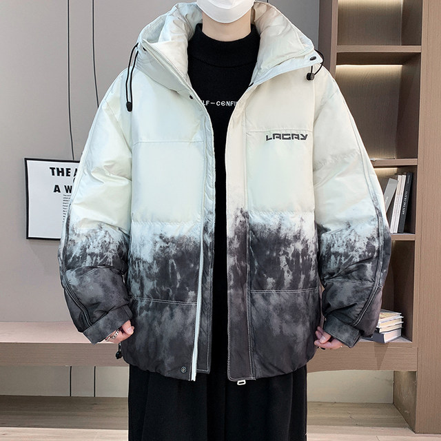 Gradient color cotton coat men's winter trendy brand thickened hooded cotton coat jacket for teenagers, junior high school students and older children's cotton-padded jacket