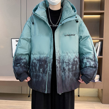 Gradient Color Cotton Jacket for Men, Winter Trendy Brand, Thickened Hooded Cotton Coat, Outerwear for Teenagers, Middle School Students, and Older Children