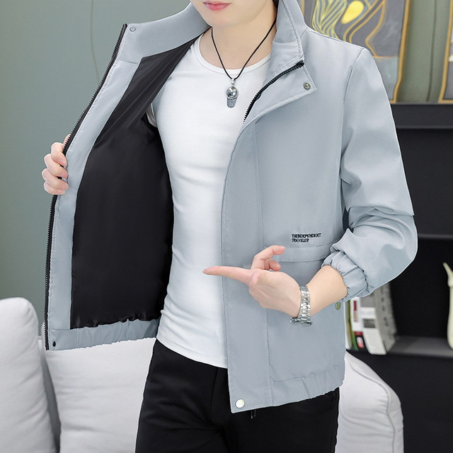 Trendy Workwear Jacket for Men, Spring and Autumn 2025 New Style, High-End Fashion Embroidered Coat, Windproof Stand-Up Collar Trench Coat