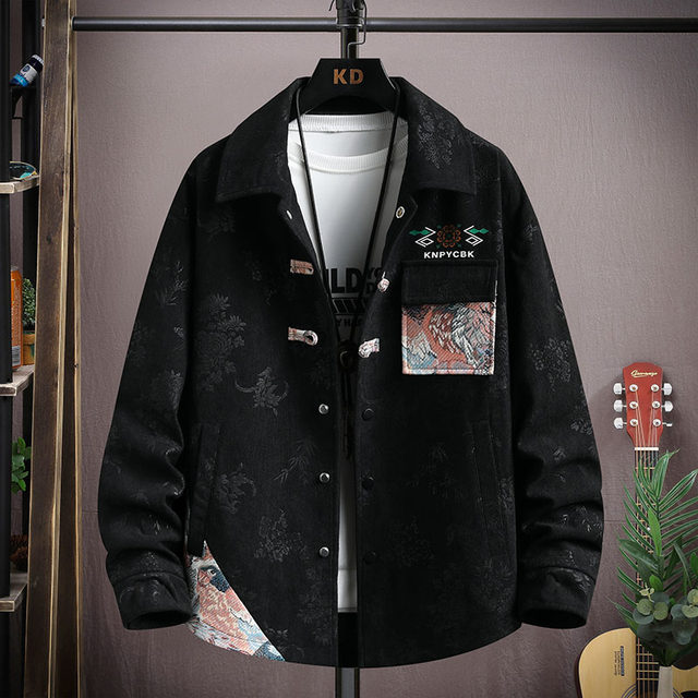 Waffle Jacket for Men, Autumn Ethnic Style Patchwork Fashion Lapel 2025 New Trendy Brand Jacket Spring Clothing