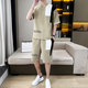 Teenagers' Waffle T-Shirt, Fashionable and Handsome Short-Sleeved Shorts Set, Men's Summer Loose Ice Silk Casual Two-Piece Set