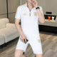 European High-End Men's Two-Piece Summer Outfit Trendy Casual Stand-Up Collar Embroidered Short-Sleeve Shorts Set Men's T-Shirt