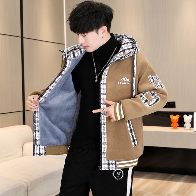 Autumn and Winter Austrian Fleece Jacket for Men 2026 New Style High School Student Thickened Jacket Youth Trendy Warm Cotton Coat