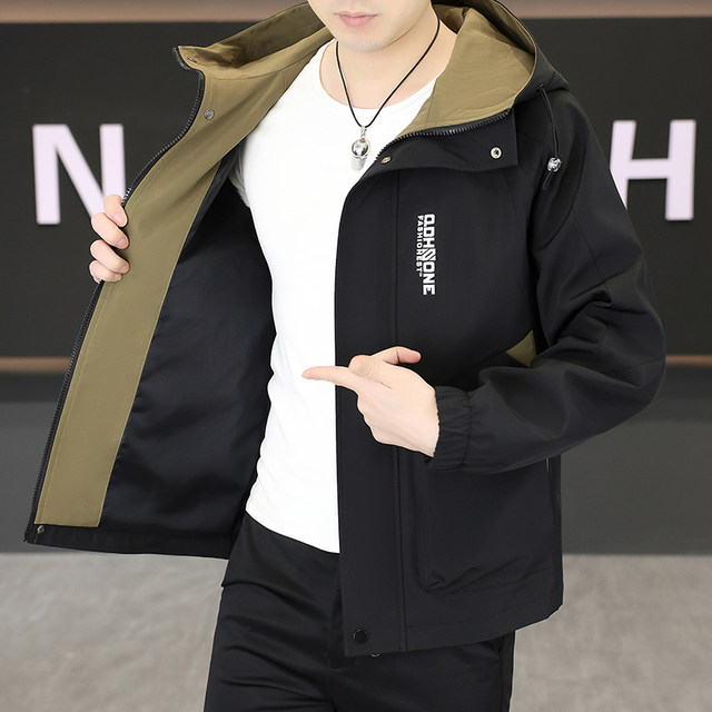 Workwear Jacket for Men 2026 New Spring and Autumn Hooded Jacket for Teenagers Casual American Style Stylish Windproof Windbreaker