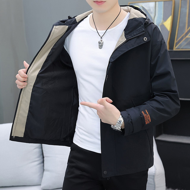 2025 Spring and Autumn New Workwear Jacket Men's Hooded Windbreaker Trendy Cool High-End Windproof Jacket