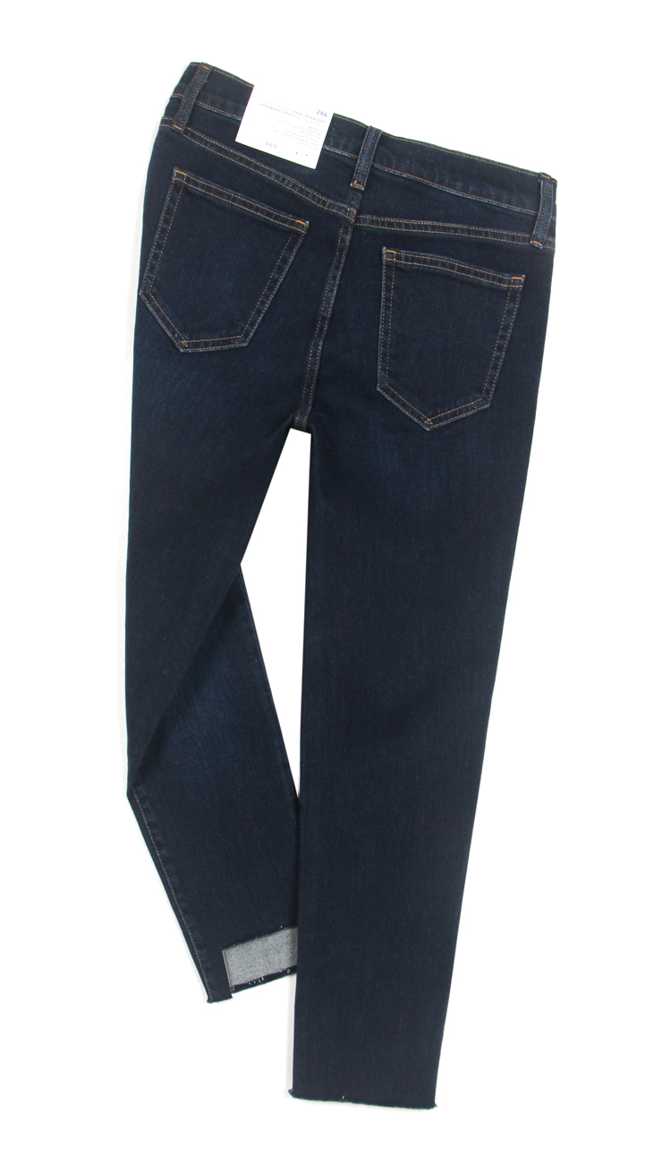 G series cỡ lớn nữ viện trợ nước ngoài màu xanh 99 cotton co giãn không đều cạnh tám quần jeans nhỏ thẳng shop thời trang nữ