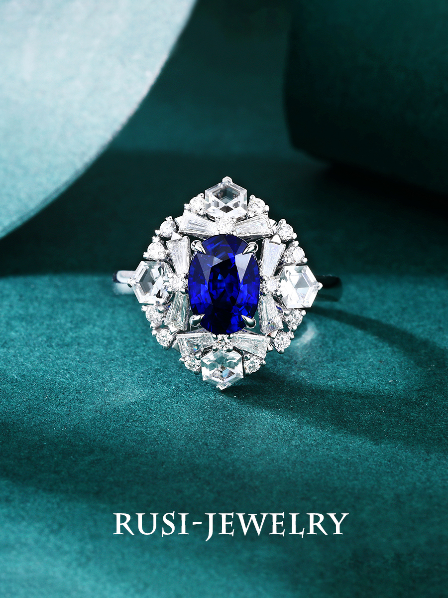 Nhẫn sapphire hoàng gia tự nhiên Lu Qian Caibao 2 carat dành cho nữ Vàng 18K dát kim cương, kiểu dáng sang trọng và thanh lịch tùy chỉnh