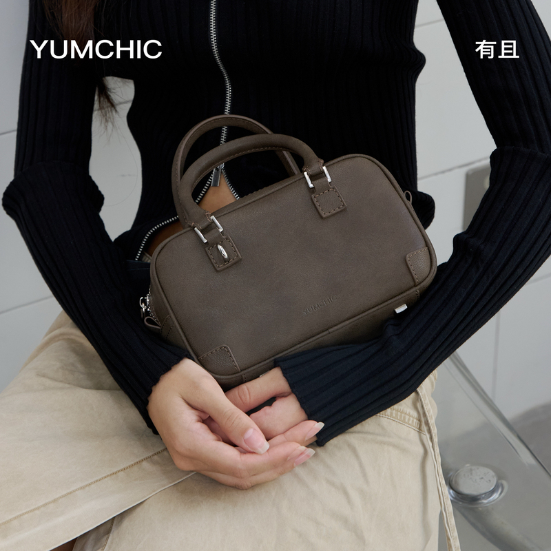 Yumchic/2025 New Colorful Small Square Bag Frosted Leather Niche Boston Handbag Crossbody Yumchic/2025 New Colorful Small Square Bag Frosted Leather Niche Boston Handbag Crossbody