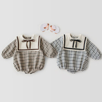 Autumn Clothing Baby Clothes Pure Cotton Triangle Khae Navy Wind Foreign Air One-piece Clothes Long Sleeve Farting baby to climb for winter