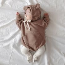 ins wind spring autumn money baby bag farting cute little bear climbing suit baby even cap sweatshirt one-piece suit triangle halatan