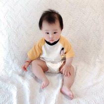 South Korea Summer Mens Baby Pure Cotton Clothes Cartoon Loose One-piece Clothes Baby Short Sleeves Climbing Korean version Triangle Hays