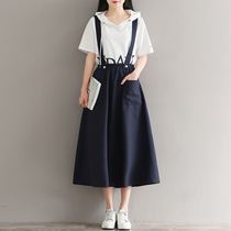 Girl dress 2021 new summer dress junior high school students loose waist art long strap skirt