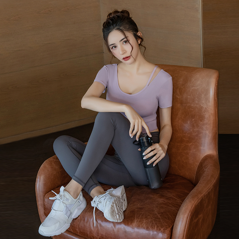 Spring Summer Style High Waist Fitness Pants Short And Open Navel Running Sports Tight Jacket Professional Training Yoga Suit Woman