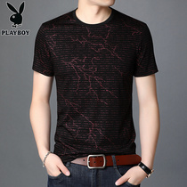 Playboy Mens Mercerized Cotton Short Sleeve T-Shirt New Tide Brand Half Sleeve Print base shirt Mens Blouse