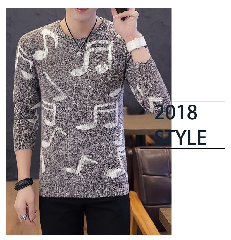 2019 mới nam cổ tròn chạm đáy áo len biểu tượng âm nhạc dòng quần áo xu hướng nam xu hướng Slim áo len nam Hàn Quốc - Áo len thời trang nam cao cấp
