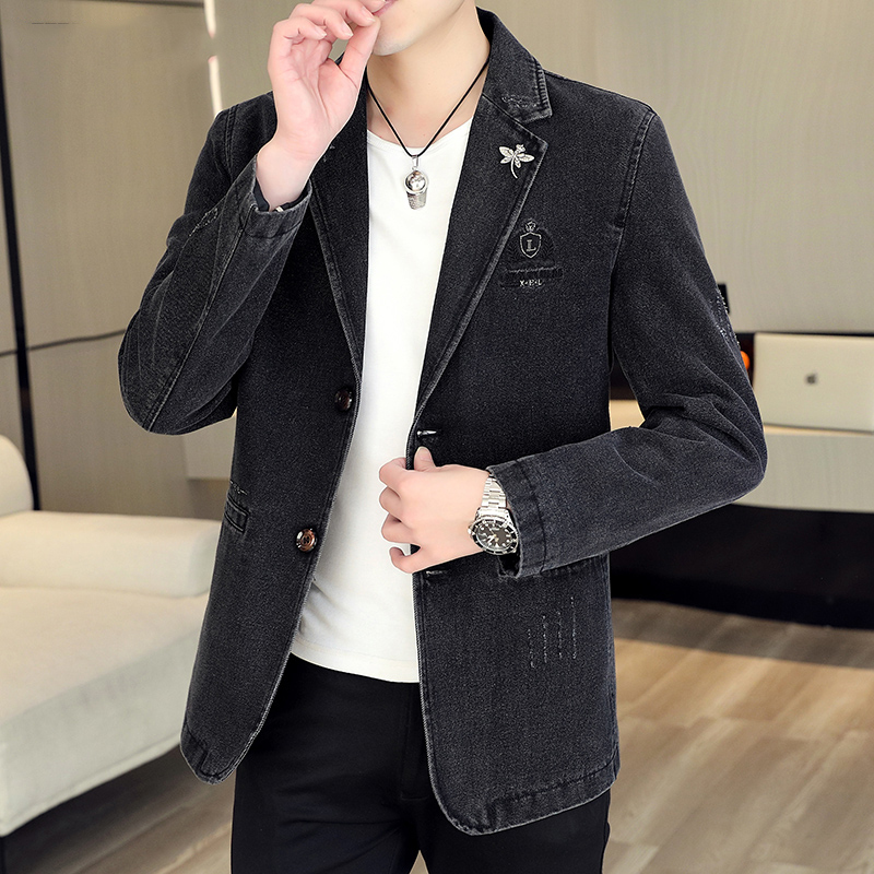 Denim Jacket for Men, Spring and Autumn Style, Korean Version, Casual Blazer Collar Denim Coat, Trendy and Stylish Men's Spring Top Denim Jacket for Men, Spring and Autumn Style, Korean Version, Casual Blazer Collar Denim Coat, Trendy and Stylish Men's Spring Top