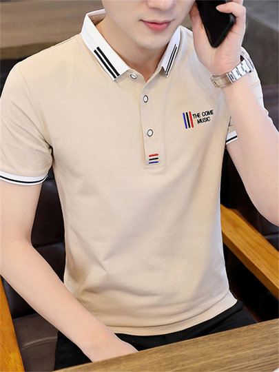 Shirt collar men's short-sleeved T-shirt trendy brand lapel POLO shirt men's neckline T-shirt summer trendy ins clothes
