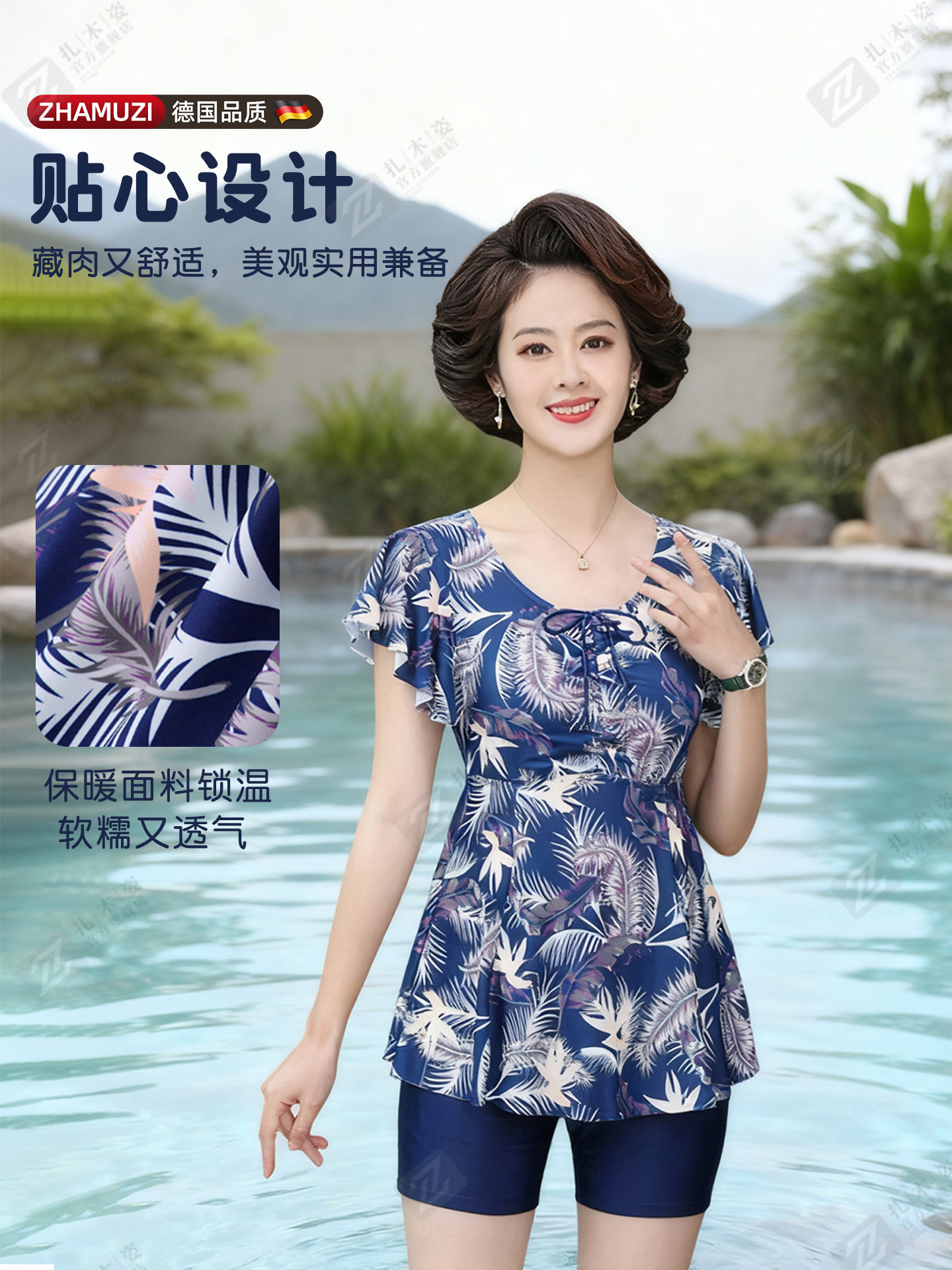 Swimsuit for Women, Plus Size, Elderly, Conservative, 2025 New Style, Middle-Aged and Elderly, Two-Piece, Middle-Aged Women's Hot Spring Swimwear