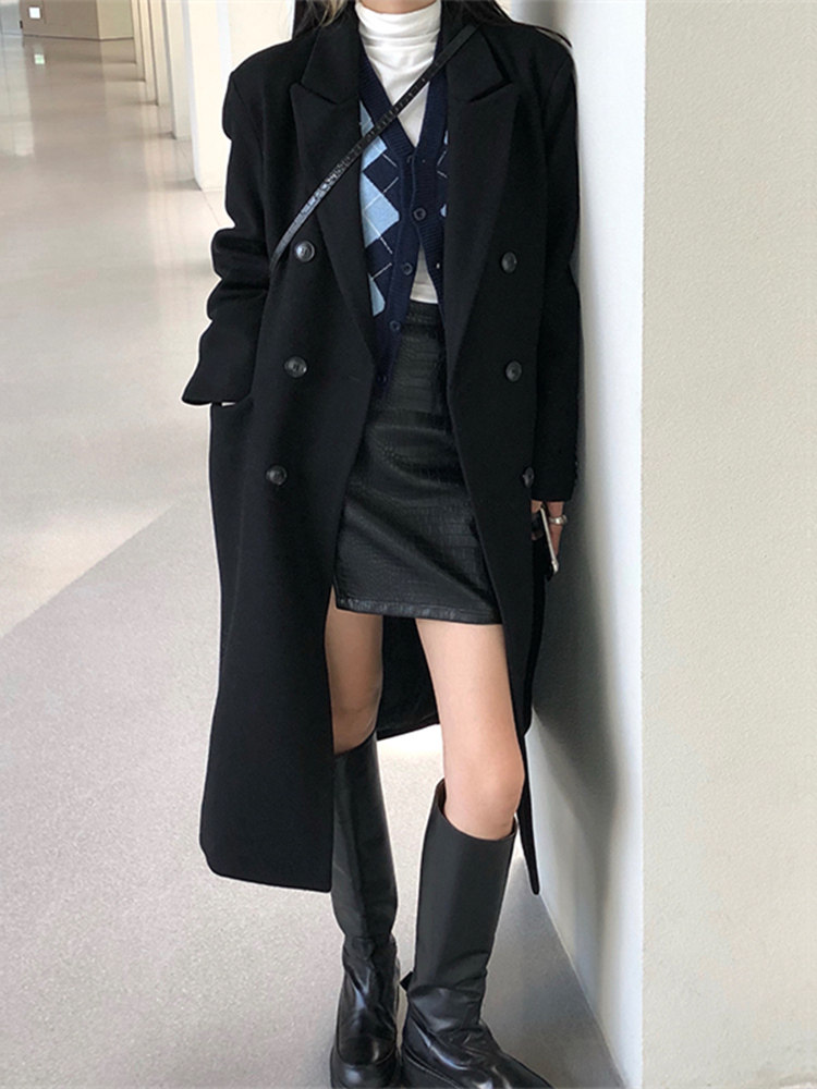 Black suit and clothes coat woman in the middle of 2022 new Han edition senior senior shoulder hair coat