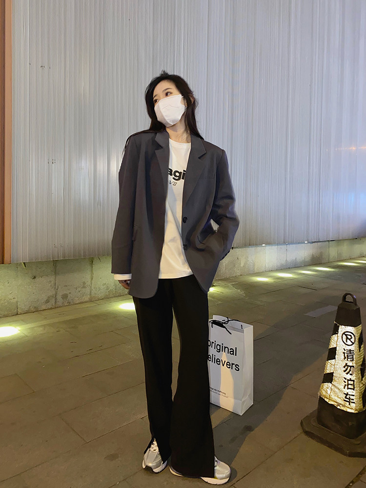 Grey suit jacket woman 2022 spring autumn new small sub 100 hitch loose casual west suit Korean version fried street clothes