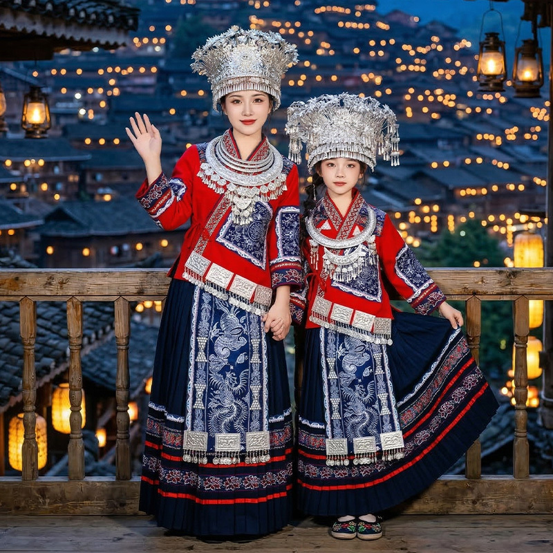 Miao Ethnic Clothing, Parent-Child Outfits, Girls' and Adult Ethnic Minority Clothing, Children's Miao Costumes, Miao Girls' Costumes, Miao Village Zhuang Ethnic Performance Costumes