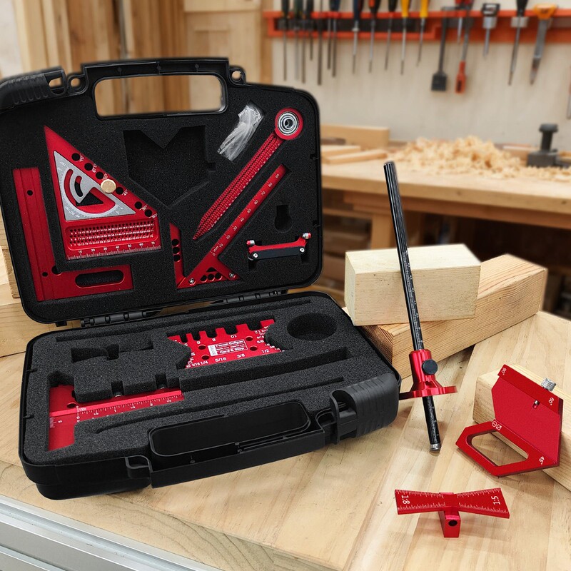 Woodworking Household Hardware Aluminum Alloy Multi-Piece Tool Box Set for Repair and Installation, Complete Set with High-End Configuration