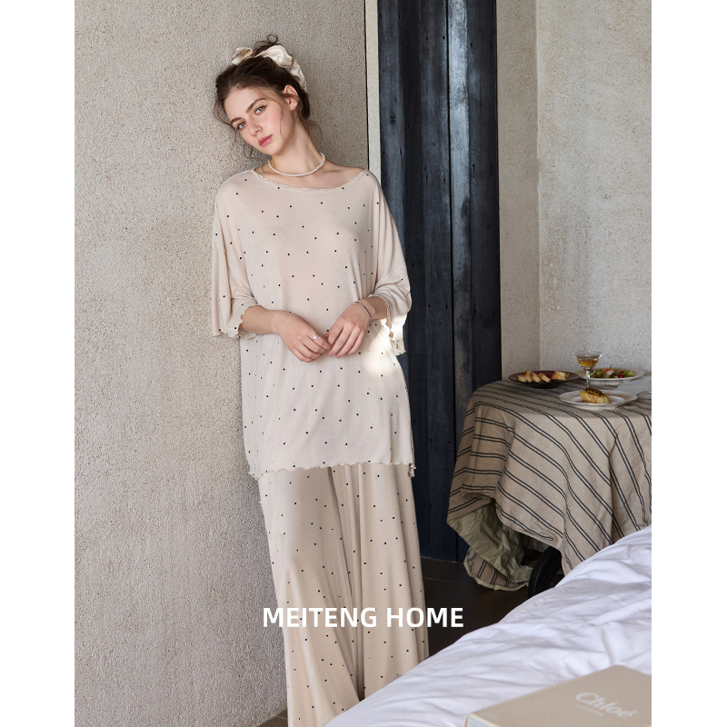Meiteng's New Summer Pajamas for Women, Modal Short-Sleeved Polka Dot Cool Home Wear, Simple Style