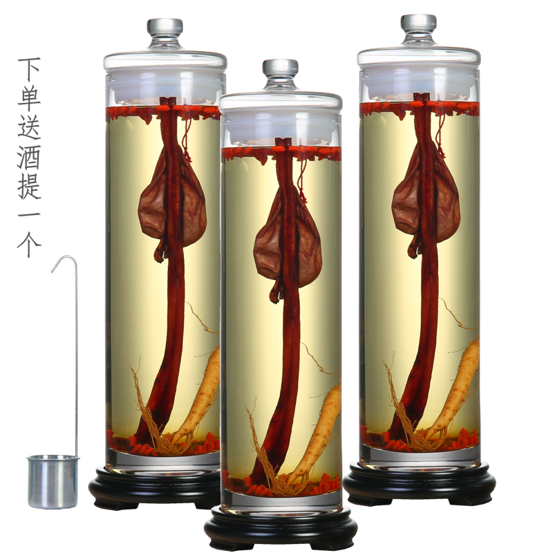 Glass Bubble Wine Bottle Ginseng Deer Whipped Wine Vat Straight Drum Glass Bottle Long Cylinder Cylindrical Sealed Jar Fine High Bubble Wine Jar