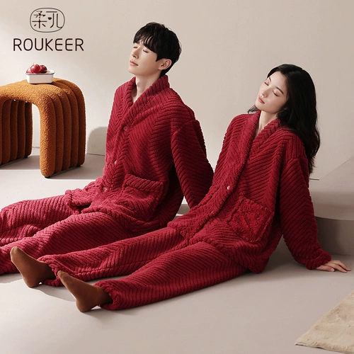Зимняя пижама для влюбленных, красный коралловый бархатный праздничнный оберег на день рождения, увеличенная толщина