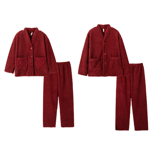 Зимняя пижама для влюбленных, красный коралловый бархатный праздничнный оберег на день рождения, увеличенная толщина