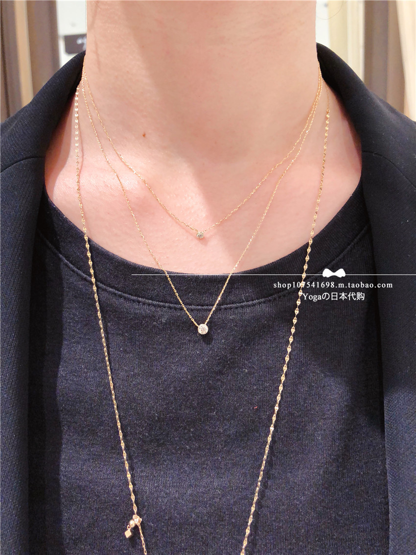 Japan direct agete 18K gold single diamond classic simple collarchain