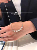 Silver decorated Seawater Necklace Mikimoto left Shape 925 Silver Pearl Necklace 40cm