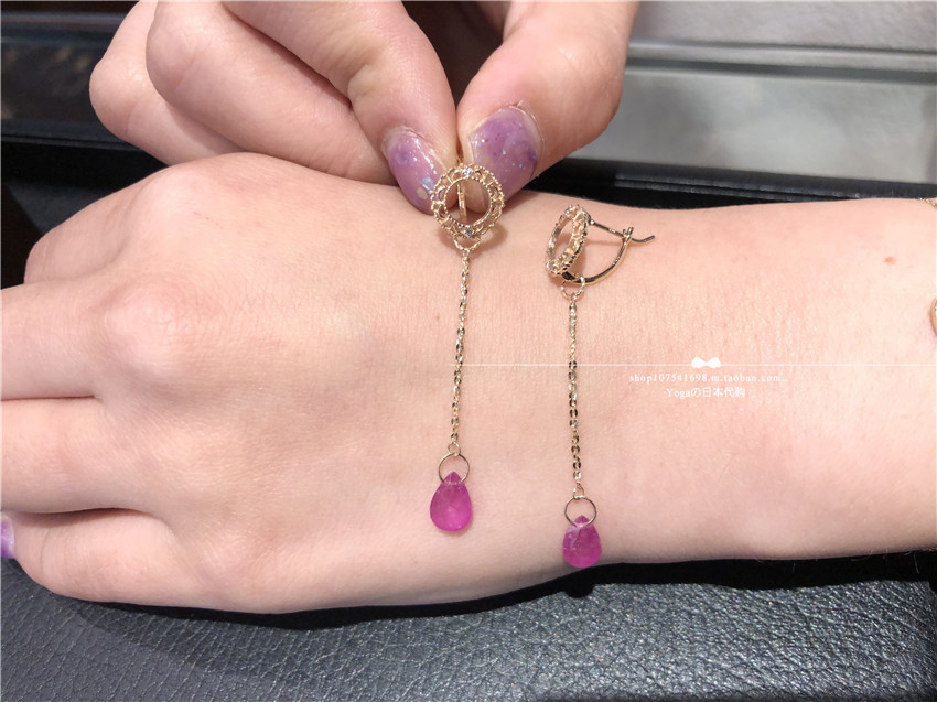 Japan Straight Sends Agete 10k Lace Round Earshot Matching Ruby Earbuds