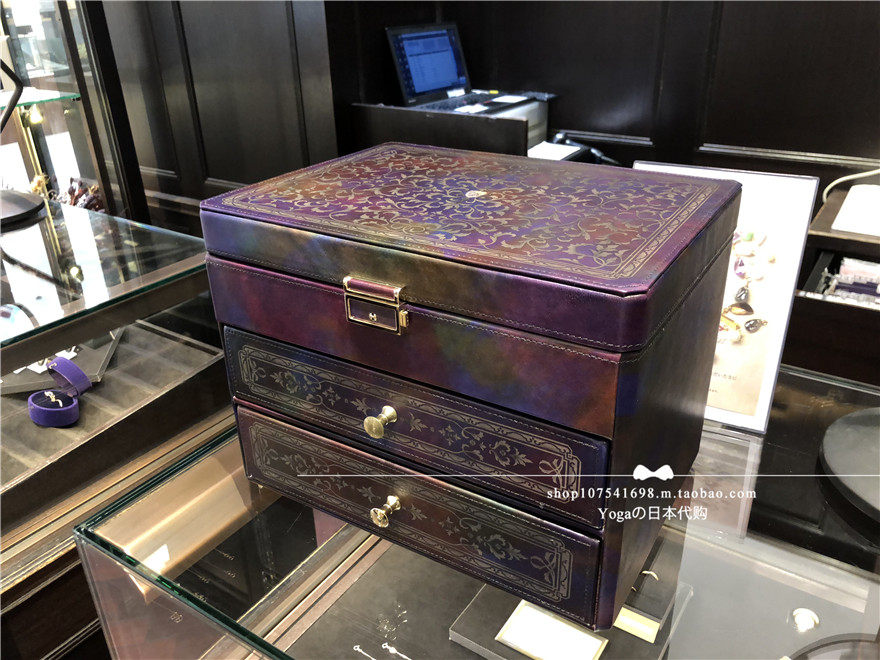 Japan direct delivery agete limited vintage carved cowhide big Mac three-layer jewelry box very few