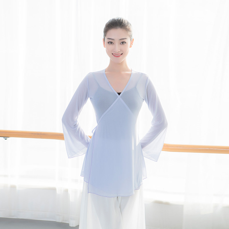 Dance practice Gongfu clothing web-yarn open-shirt female adult blouse body rhyme Classical Modern Folk Dance Training Clothing