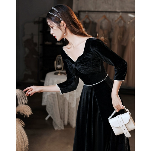 Черное летнее элитное вечернее платье, юбка, французский стиль, изысканный стиль