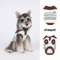 Puppy Clothes Fall and winter New arrival Heattech Windproof Schanery Teddy Bippy Yorkshire Stripes Polo Sweater vest