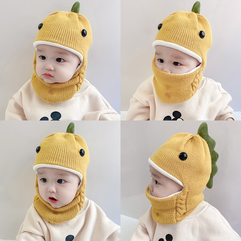 Japanese baby hat autumn and winter scarf one hat baby knitted wool hat cute children plus velvet thickening and keeping warm