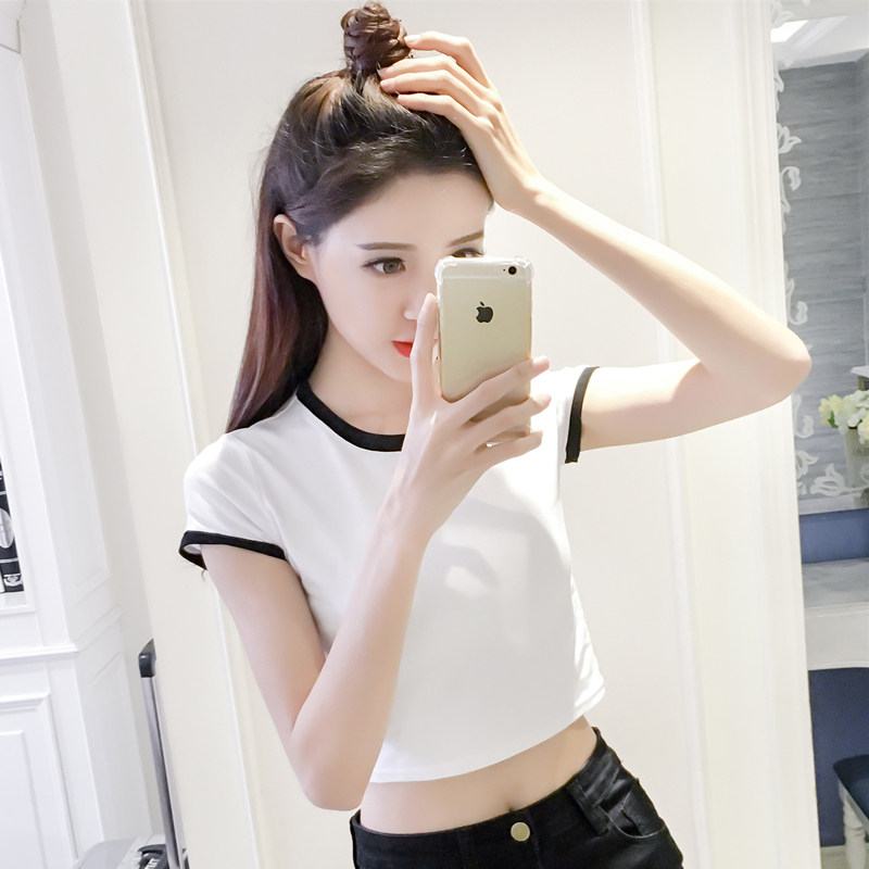 2019 new summer Han edition high waist short - waist clothes on navel clothes carefully leak navel cotton T shirts short sleeves