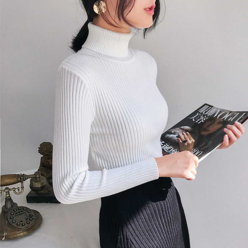 Fall and Winter new Han Edition Han Tailor Hardware Head thickened high-collar sweater tight long sleeve knitted and blouse