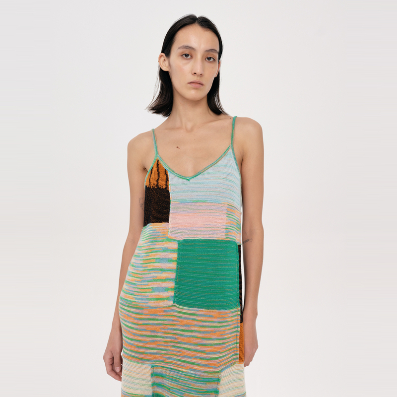 Short Sentence Spring and Summer Designer Style Colorful Patchwork Long Spaghetti Strap Dress Short Sentence Spring and Summer Designer Style Colorful Patchwork Long Spaghetti Strap Dress