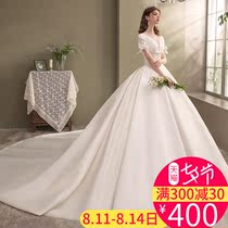 Hepburn main wedding dress bride 2021 new French light and simple trailing gauze small temperament satin