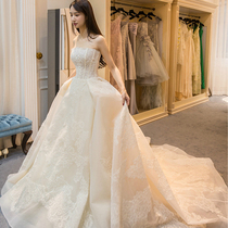 Korean light wedding dress 2021 new bride bandeau trailing Mori super fairy dream simple thin gauze